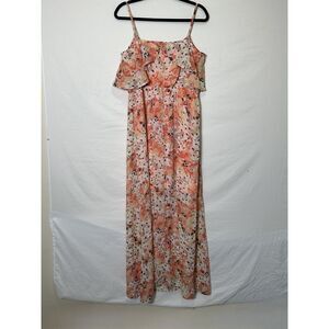 Cato Women's Floral Maxi Dress with Adjustable Straps Ruffle Bodice, Size M